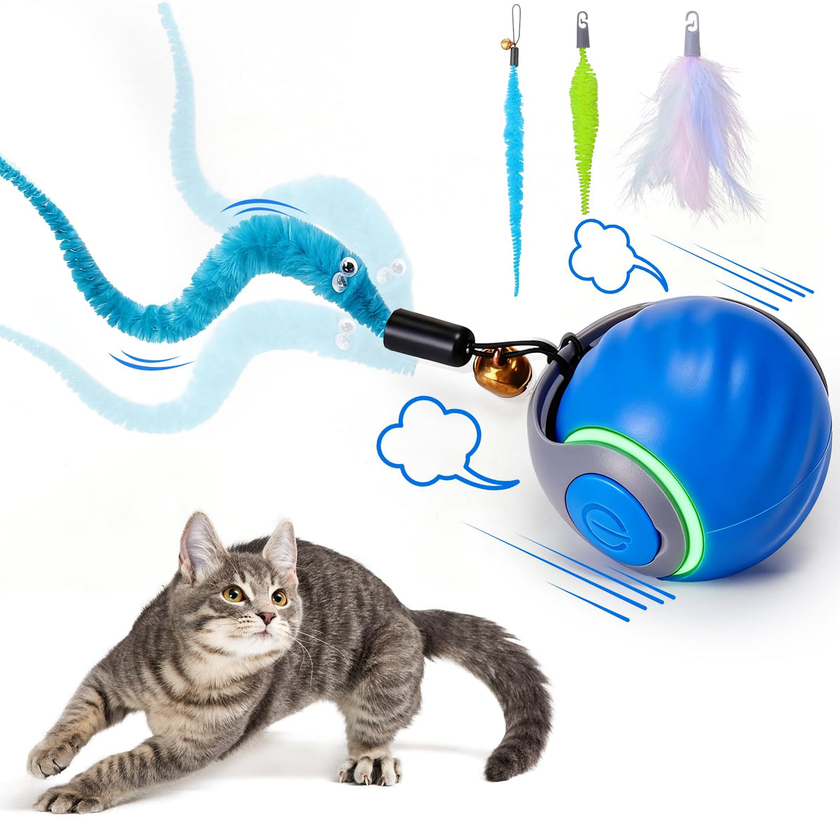 BABORUI Automatic Interactive Cat Ball Toy, Rechargeable, Blue