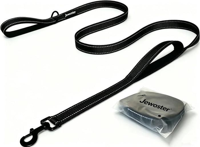 JEWOSTER Heavy Duty Dog Leash with 2 Padded Handles, 6 ft, Black