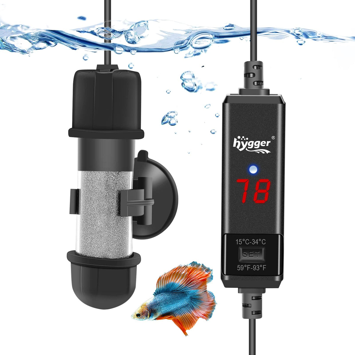 hygger Submersible Betta Aquarium Heater with LED Display
