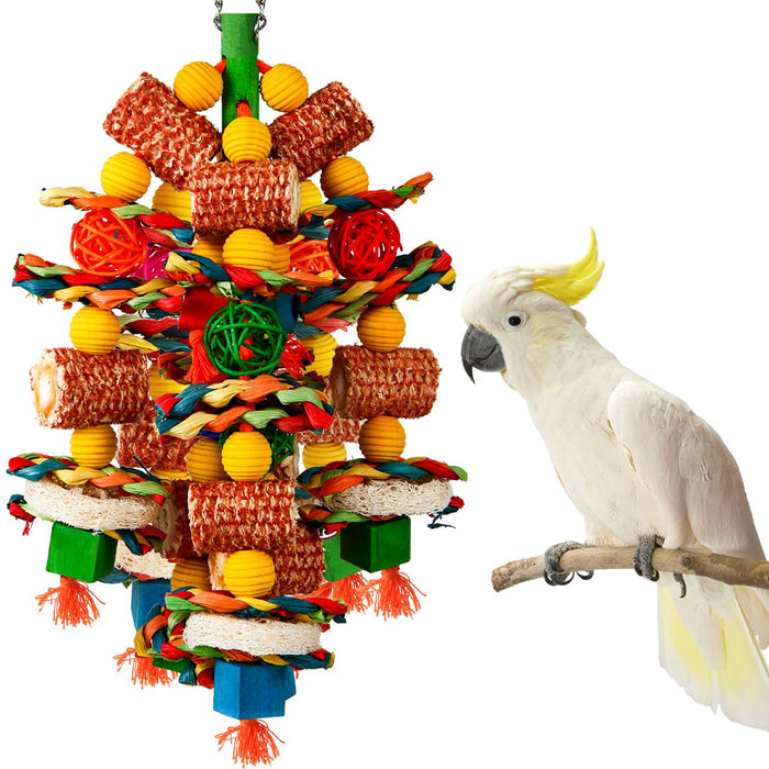 YIXUND Corn Cob & Loofah Chew Toys for Large Parrots