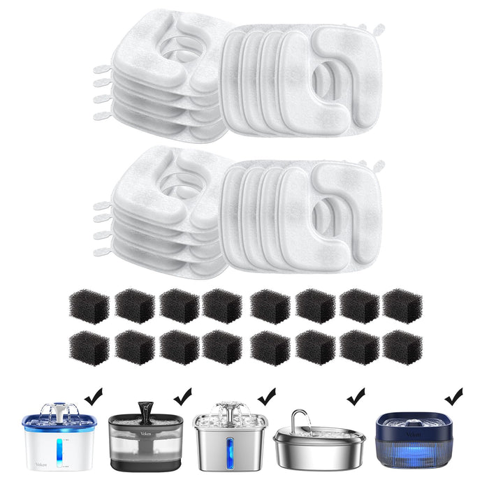 Veken F1 Series Cat Water Fountain Replacement Filters, 16 Pack