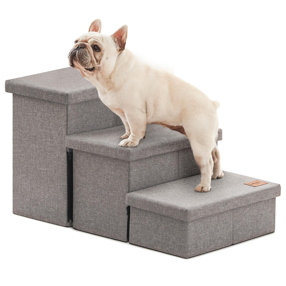 Love's Cabin Foldable 3-Step Dog Stairs with Storage, Grey