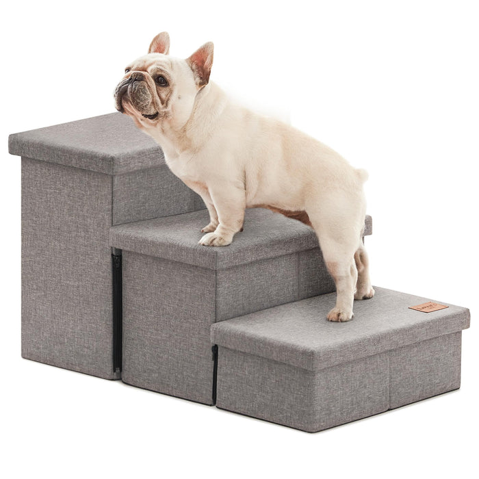 Love's Cabin Foldable 3-Step Dog Stairs with Storage, Grey