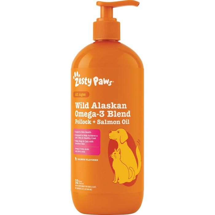 Zesty Paws Salmon Oil for Dogs & Cats - Omega 3 for Dogs & Cats, 32 oz