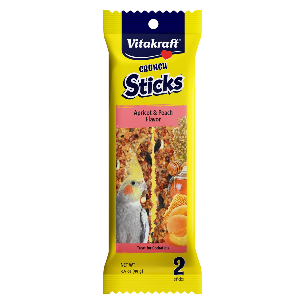 Vitakraft Crunch Sticks Cockatiel Treats, Apricot & Peach, 2 Sticks