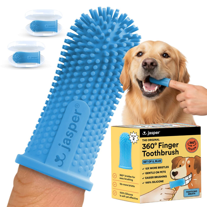 Jasper 360° Finger Toothbrush for Dogs & Cats, Blue, 2 Pack