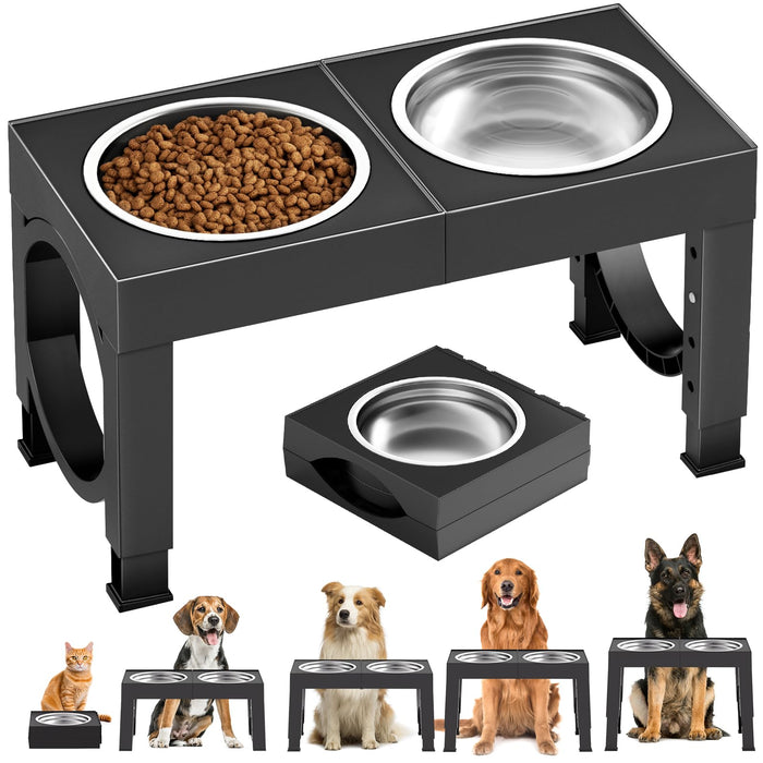 XiaZ Adjustable Elevated Stainless Steel Dog Bowl Stand, Black