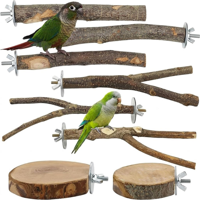 Rliguanrui Natural Wood Bird Perch & Play Set, 8 Piece