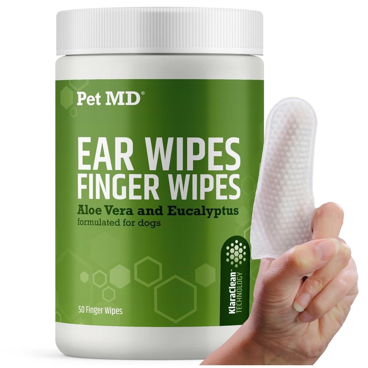 Pet MD Dog Ear Finger Wipes with Eucalyptus & Aloe, 50 Count