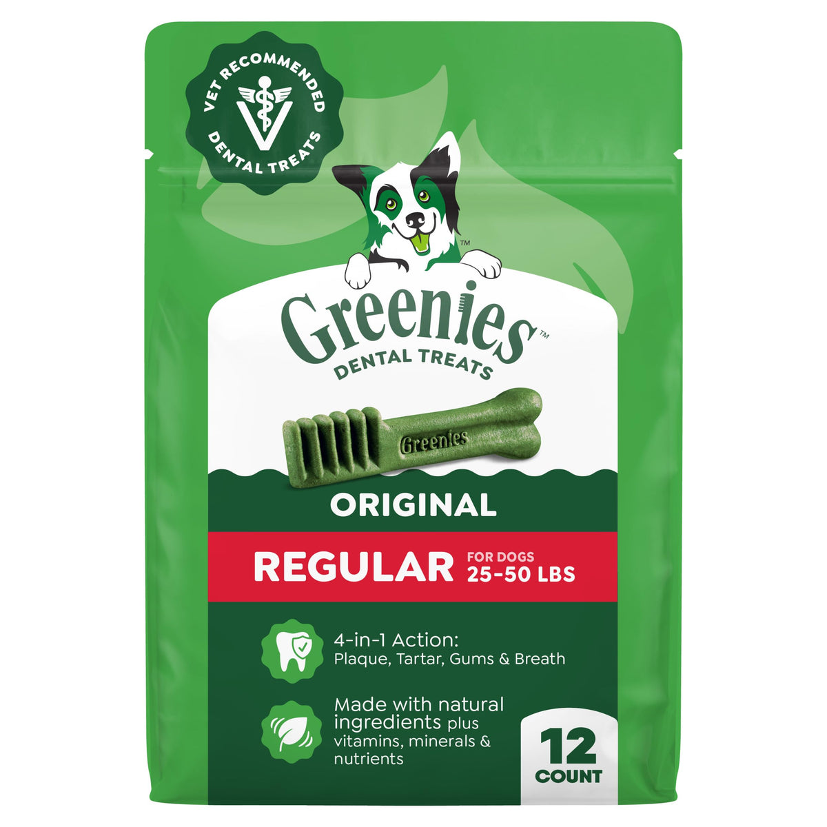 Greenies Regular Dental Dog Treats, Original Chicken Flavor, 12 Count