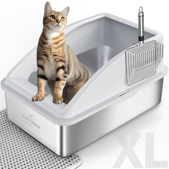 AIPERRO XL Stainless Steel Enclosed Cat Litter Box with Lid