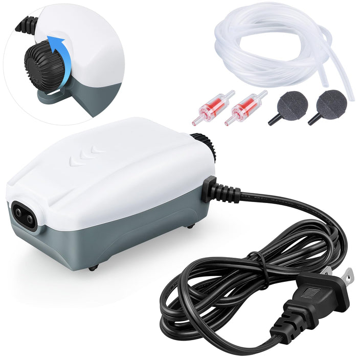 HITOP Dual Outlet Quiet Aquarium Air Pump, 10-100 Gallon