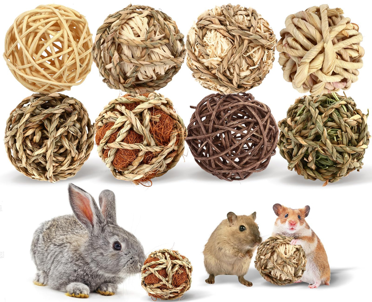 VESPRO Rolling Grass Chew Balls for Rabbits, 8 Pack
