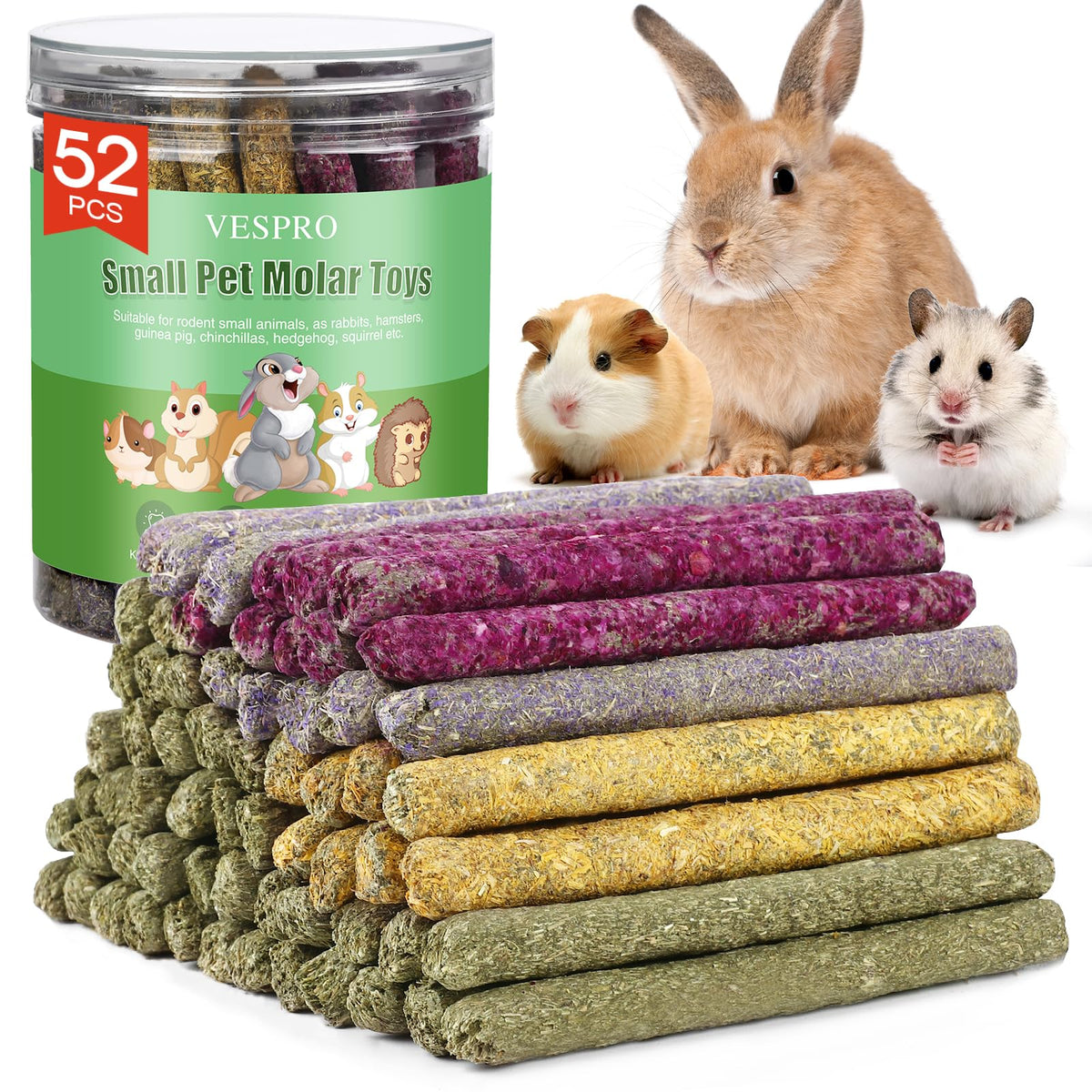 VESPRO Natural Timothy Chew Sticks for Rabbits, 52 Pack