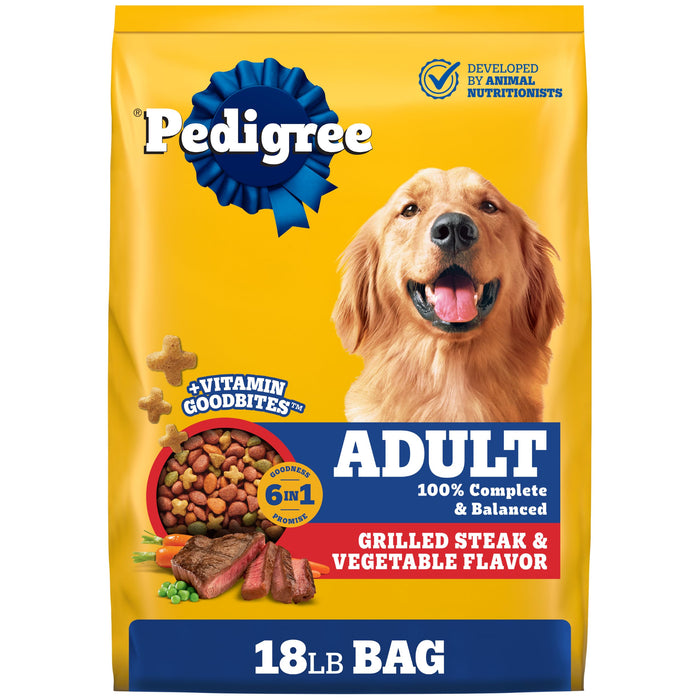 Pedigree Adult Complete Nutrition Dog Food, Steak & Vegetable, 18 lb