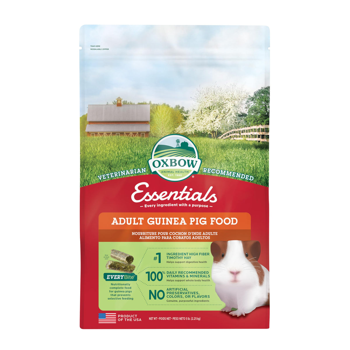 Oxbow Essentials Adult Guinea Pig Food, Timothy Hay Pellets, USA, 5 lb