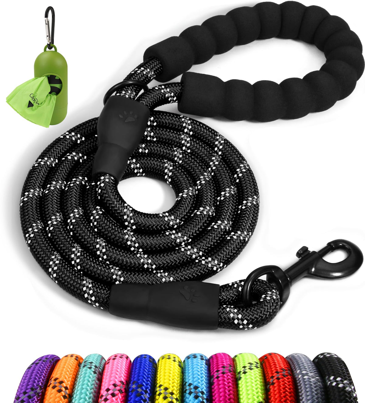 Taglory Rope Dog Leash with Padded Handle, 6 ft, Black