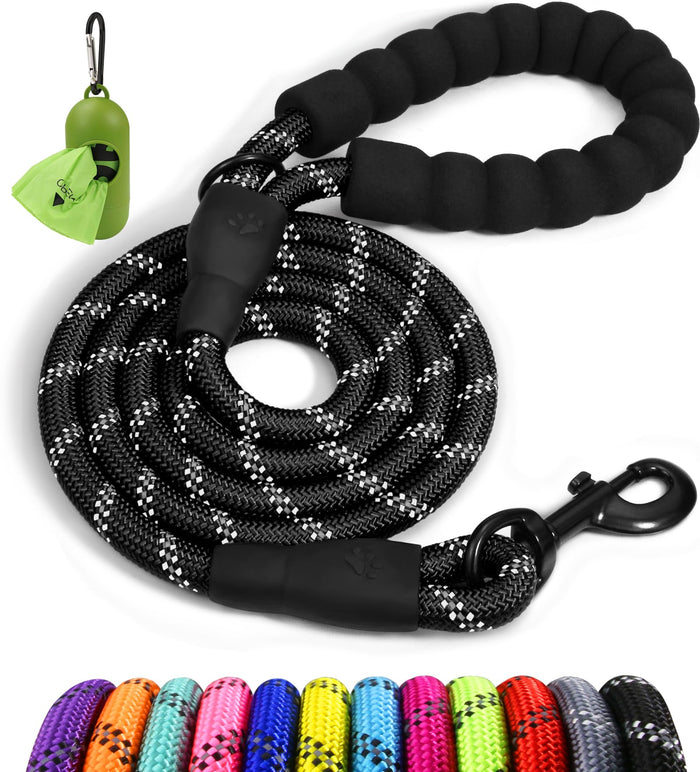 Taglory Rope Dog Leash with Padded Handle, 6 ft, Black