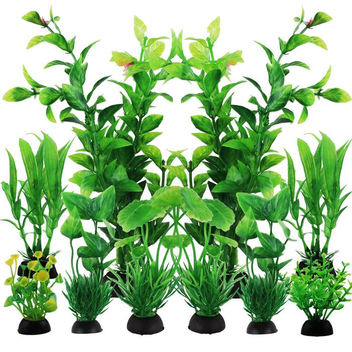 PietyPet Green Plastic Aquarium Plants, 10 Pack