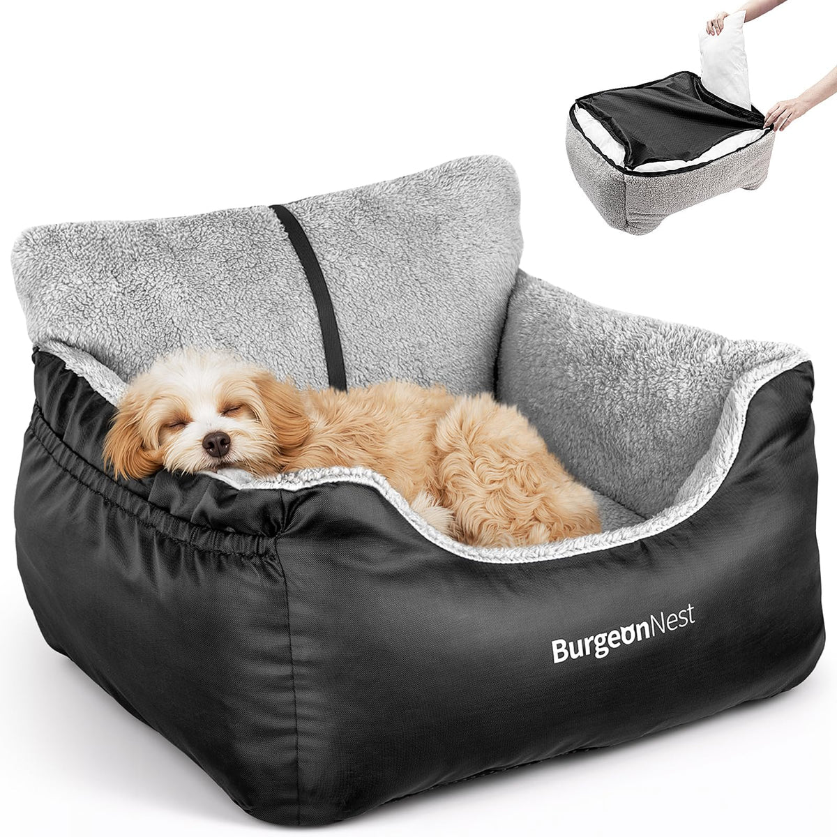 BurgeonNest Dog Car Seat for Small Dogs & Cats Under 25 lbs, Black