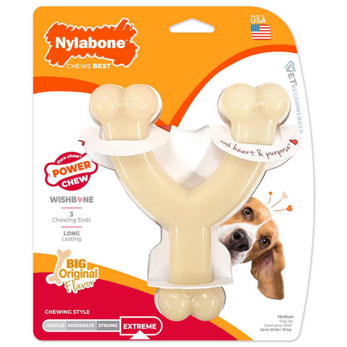 Nylabone Power Chew Wishbone Dog Chew Toy, Original Flavor, Medium