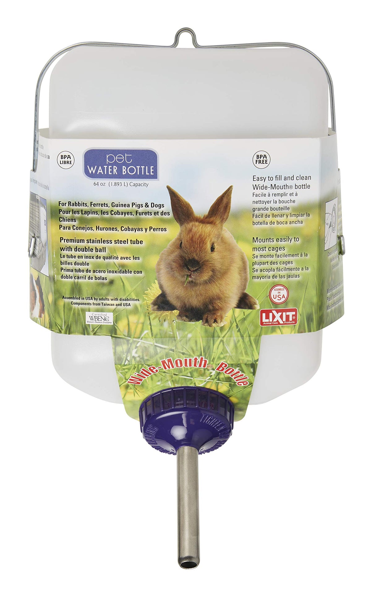 Lixit All-Weather Rabbit Water Bottle, 64 oz, White