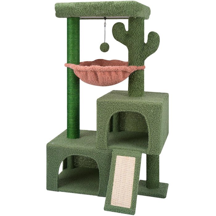 AIWIKIDE 37.4" Cactus Cat Tree with Twin Condos, Green