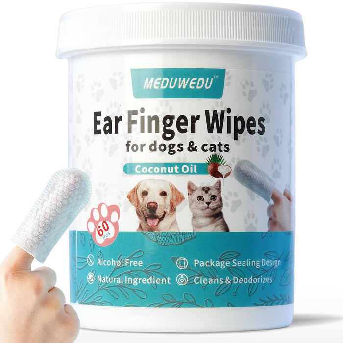 MEDUWEDU Ear Cleaner Finger Wipes for Dogs & Cats, 60 Count