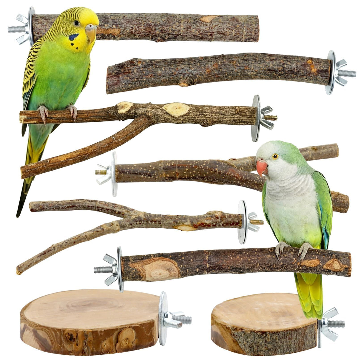 CZWESTC Natural Wood Bird Perches for Budgies, 8 Piece