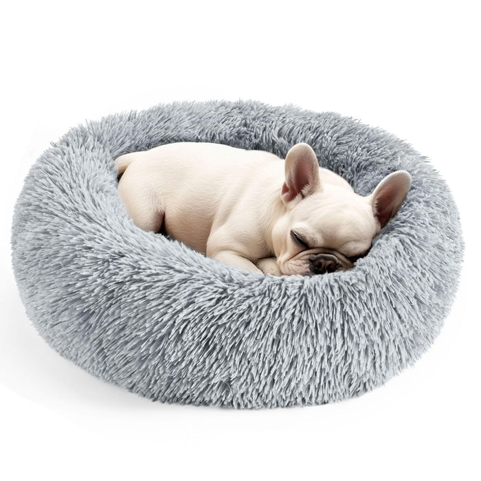 Hoewina Calming Donut Bed for Cats & Dogs, 20", Light Grey