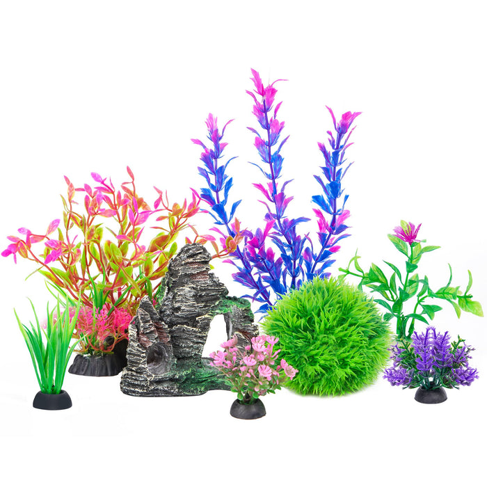 Ameliade Artificial Plants & Rock Cave Betta Tank Decor Set