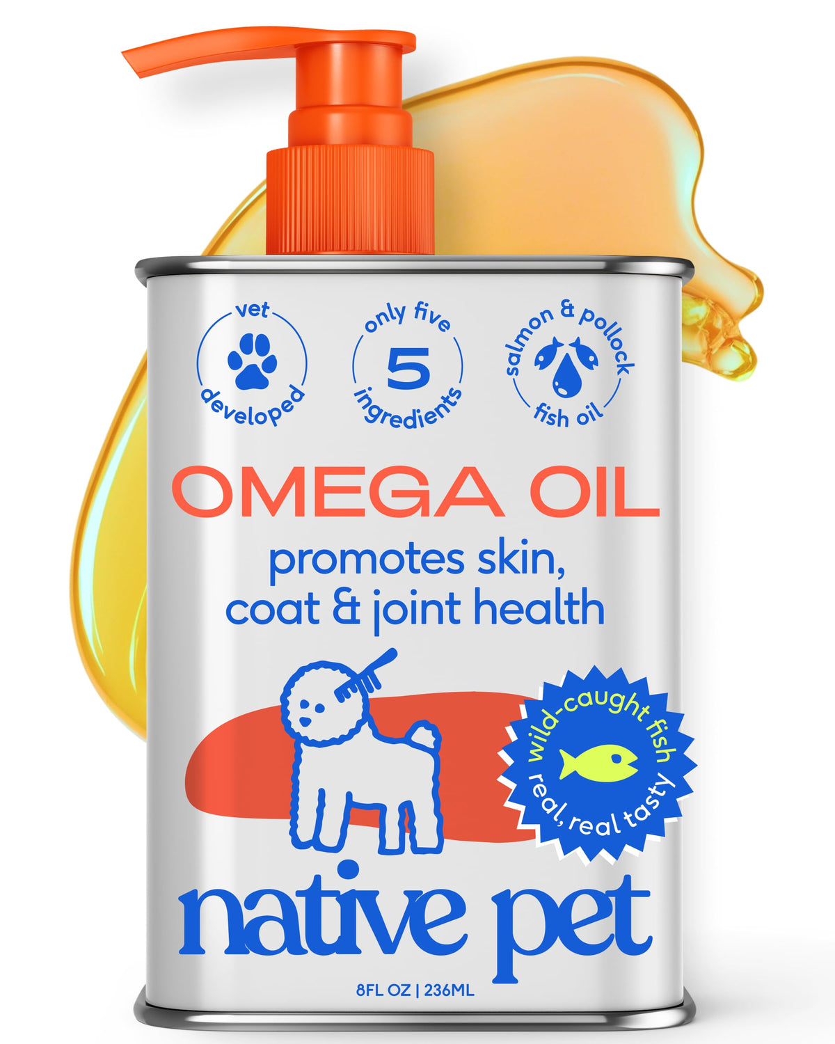 Native Pet Omega 3 Wild Alaskan Salmon Oil for Dogs & Cats, 8 oz