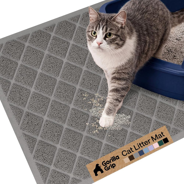 GORILLA GRIP Cat Litter Mat, Coiled Mesh Trapping Mats, 24x17 Gray