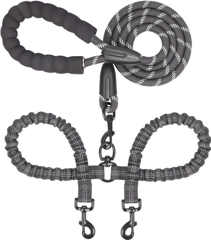iYoShop No-Tangle Double Dog Leash, Large, Black