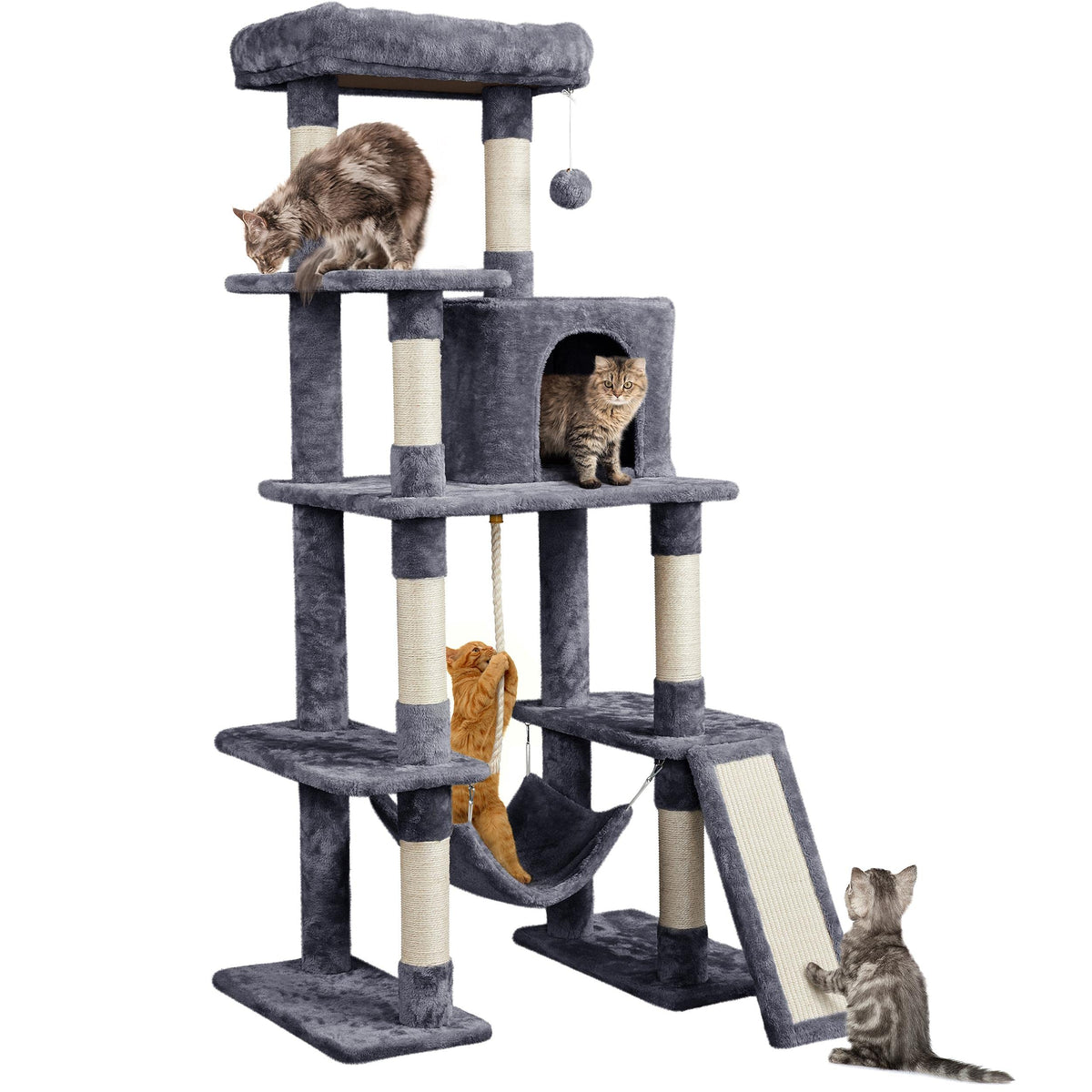 Yaheetech 63in Sturdy Large Cat Tree for Indoor Heavy Cats, Tall Tower