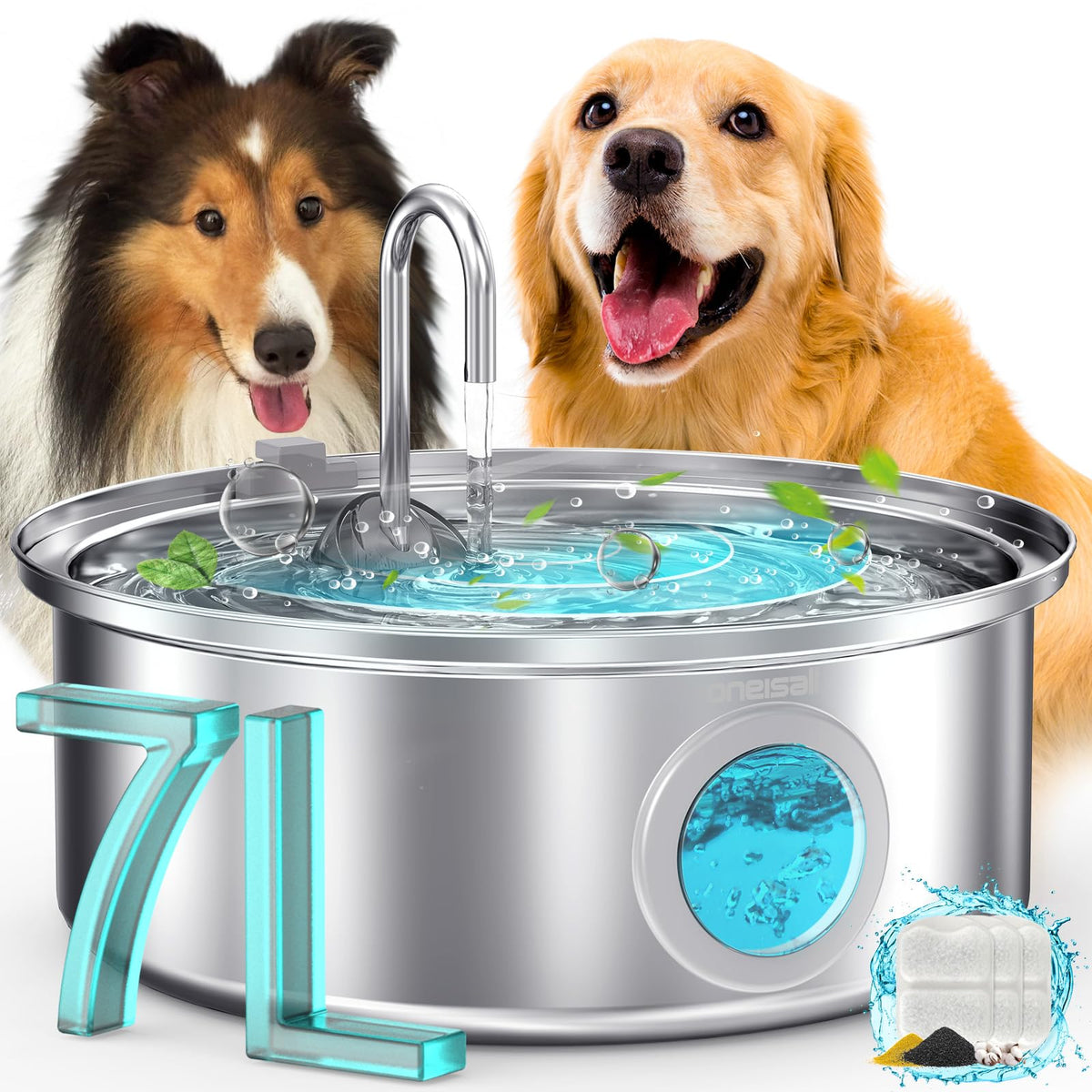 oneisall Dog Water Fountain for Multi-Pet Homes, 7L / 230 oz
