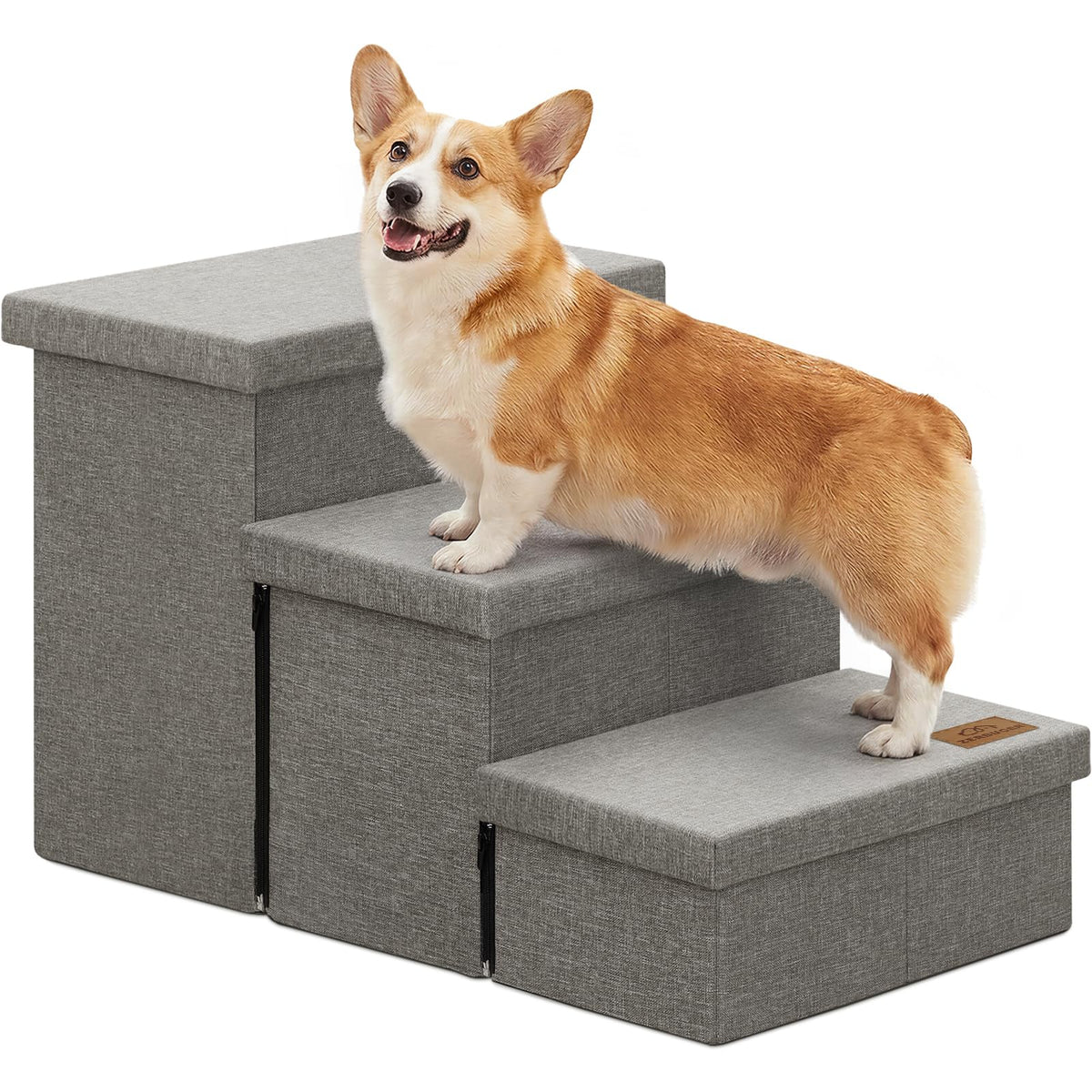 Zerbuger Folding 3-Step Dog Stairs with Storage, 18", Grey