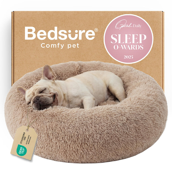 Bedsure Calming Donut Dog Bed, Medium 30", Camel