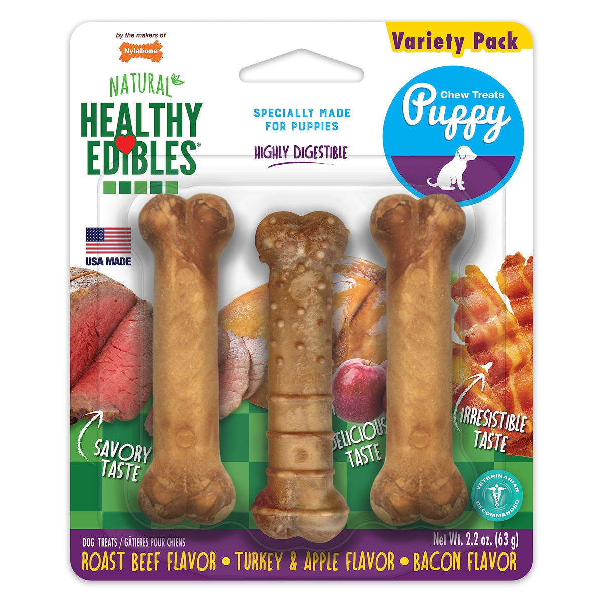 Nylabone Healthy Edibles Puppy Dog Treats Variety Pack, 3 Count