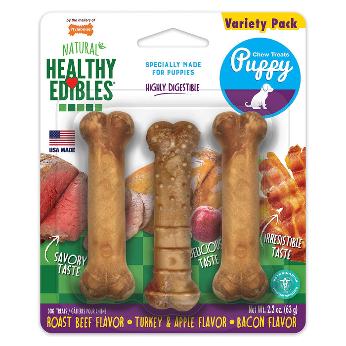 Nylabone Healthy Edibles Puppy Dog Treats Variety Pack, 3 Count