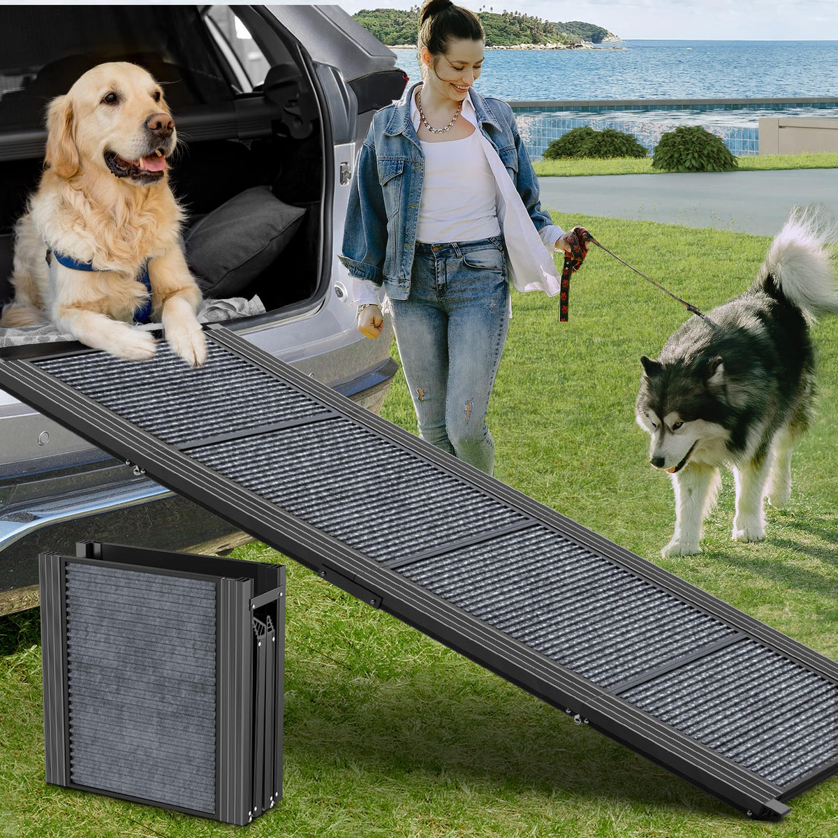 HerCcreta Foldable Dog Car Ramp, 63" x 17"